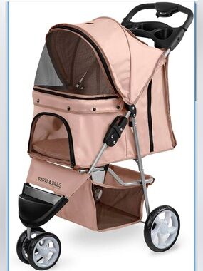 Paws & Pals Foldable 3-Wheel Pet Stroller Blush Beige for Small Dogs & Cats